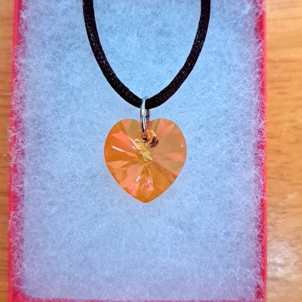 Golden Sunset Crystal Heart Necklace